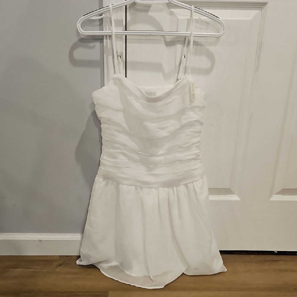 Hollister White Ruched Mini Dress with Spaghetti Straps NWT!